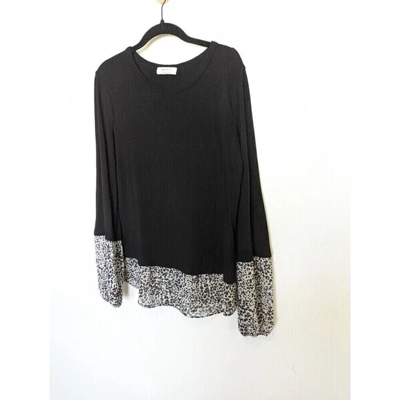 Bailey 44 Shirt Womens Large Black Wool Blend Long Sleeve Animal Print Tunic Top - Picture 2 of 11